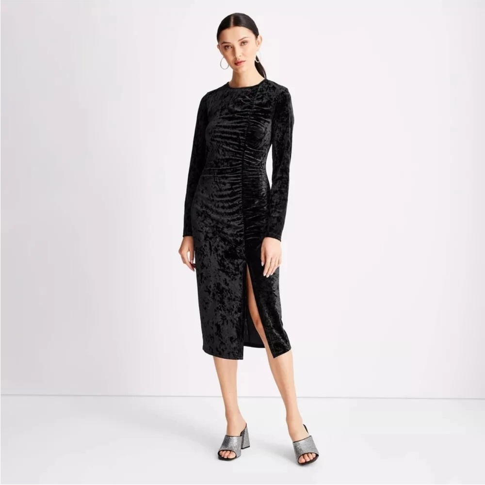 Future Collective Black Velvet Midi Dress